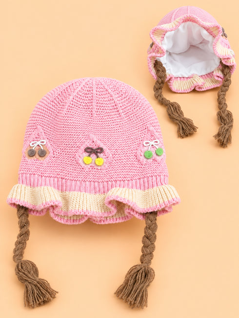 Floral Embroidered Knitted Beanies (Pink)