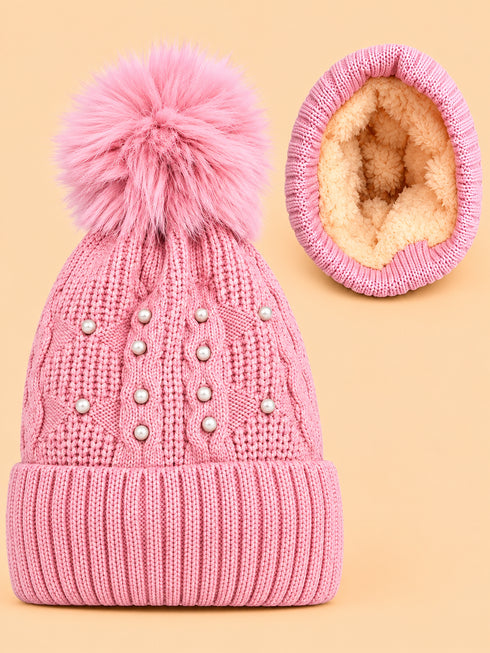 Baby Knitted Pearl Beanies (Pink)