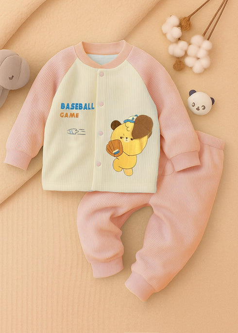 Baseball Game Flannel Fleece Tracksuit (Pink)