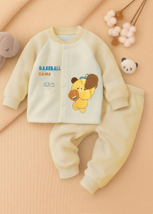Baseball Game Flannel Fleece Tracksuit (Yellow)