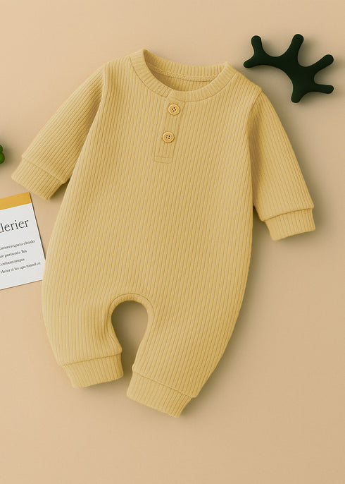Ribbed Henley Sleepsuit (Mustard Yellow)