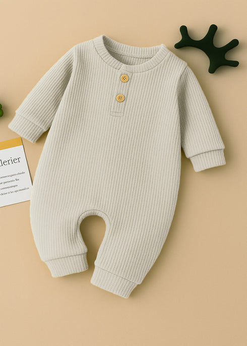 Ribbed Henley Sleepsuit (Sand)