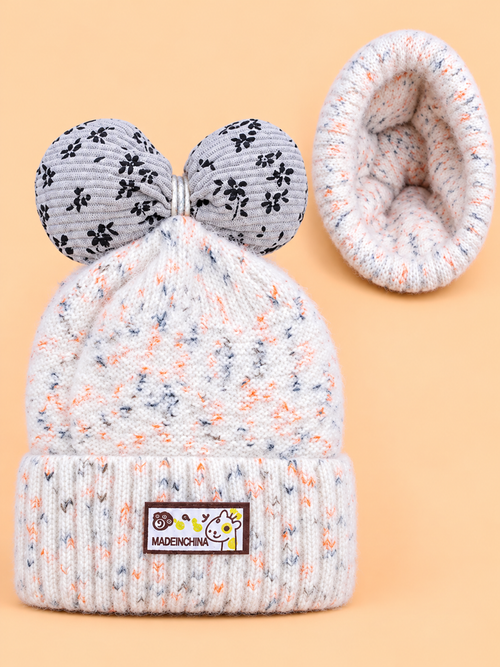 Baby Knitted Bow Beanies (Off White)