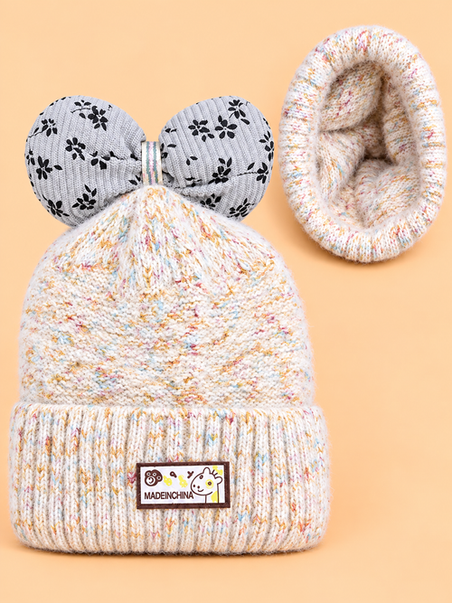 Baby Knitted Bow Beanies (Sand)
