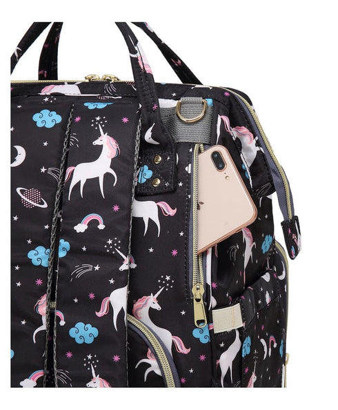 Baby Diaper Bag (Waterproof) Unicorn Black - Sunshine