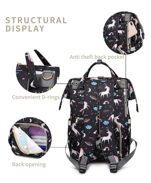 Baby Diaper Bag (Waterproof) Unicorn Black - Sunshine