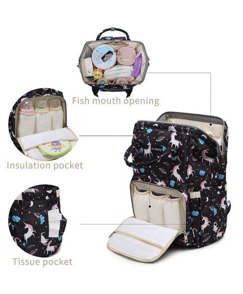 Baby Diaper Bag (Waterproof) Unicorn Black - Sunshine
