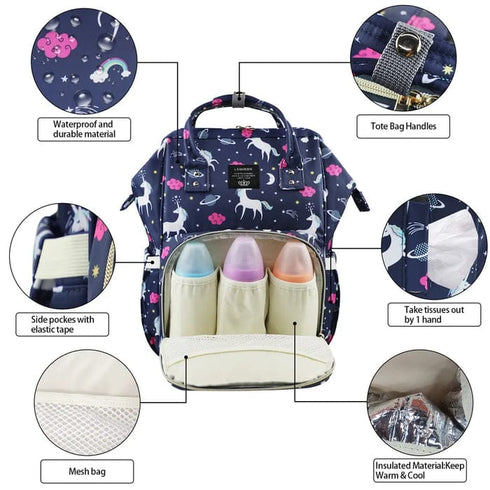 Baby Diaper Bag (Waterproof) Unicorn Blue- Sunshine
