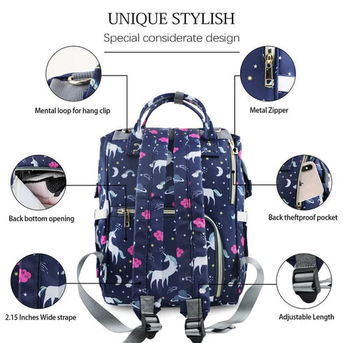 Baby Diaper Bag (Waterproof) Unicorn Blue- Sunshine