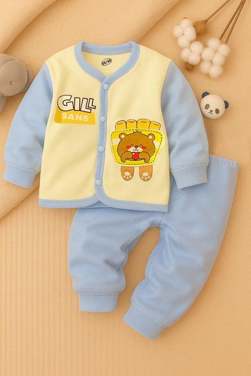 Cheerful Bear Flannel Fleece Tracksuit (Blue)