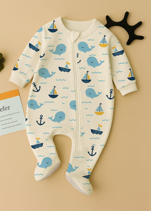 Whale Tales Fleece Footed Sleepsuit