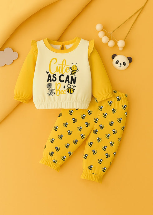 Cute Bee Frilled Fleece Sweatshirt Set