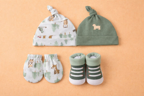 4 Pcs Baby Mittens, Caps & Booties Gift Set