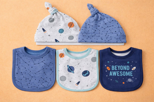 5 Pcs Baby Bibs & Caps Gift Set