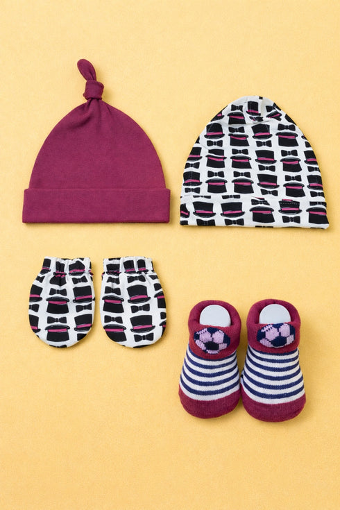 4 Pcs Baby Mittens, Caps & Booties Gift Set