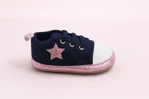 Pink Star Twinkle Navy Velcro Baby Sneakers