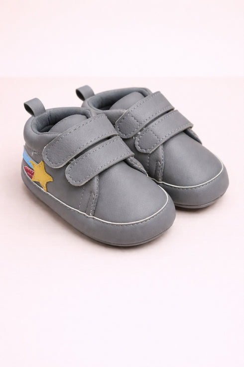Yellow Star Twinkle Grey Velcro Baby Sneakers