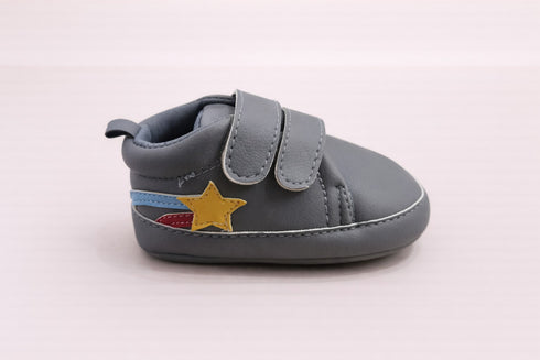 Yellow Star Twinkle Grey Velcro Baby Sneakers