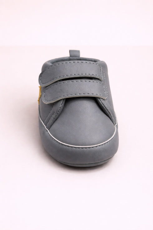 Yellow Star Twinkle Grey Velcro Baby Sneakers