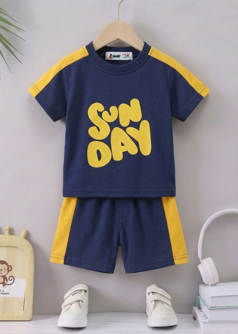 Sun Day Printed Panelled Interlock Short Set