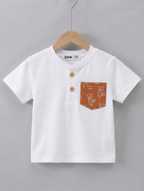 Palm Trees Printed Henley Interlock Short Set