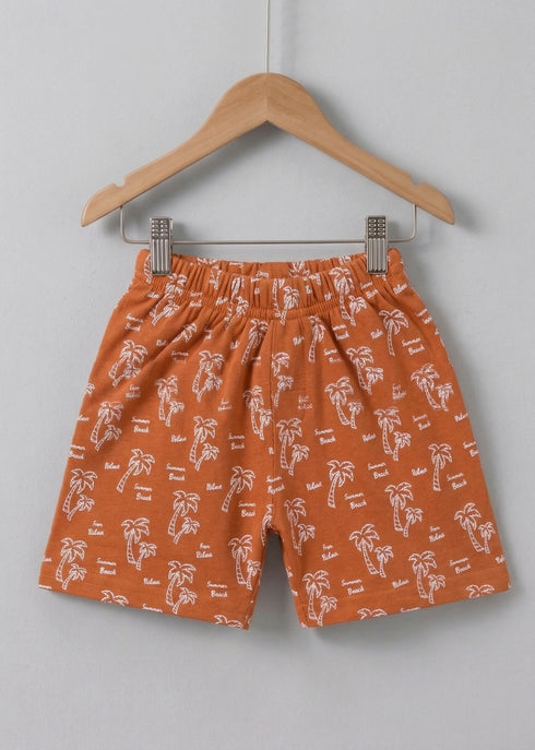 Palm Trees Printed Henley Interlock Short Set