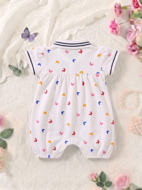Rainbow Butterfly Polo Collar Romper