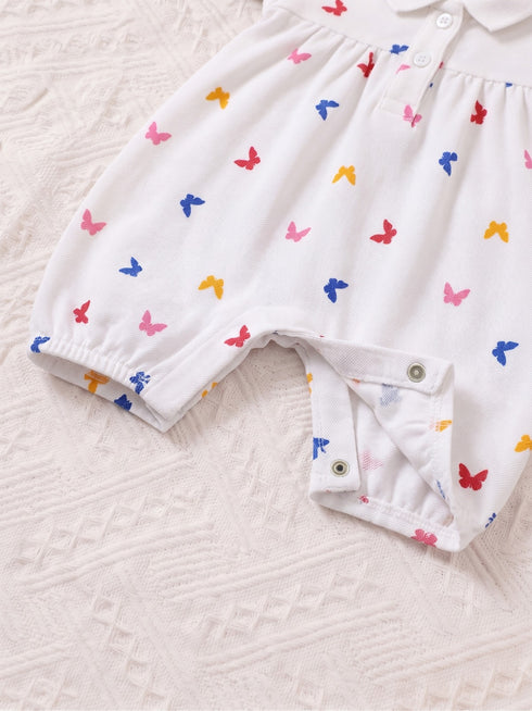 Rainbow Butterfly Polo Collar Romper