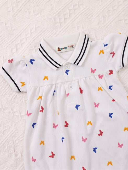 Rainbow Butterfly Polo Collar Romper