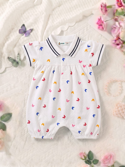 Rainbow Butterfly Polo Collar Romper