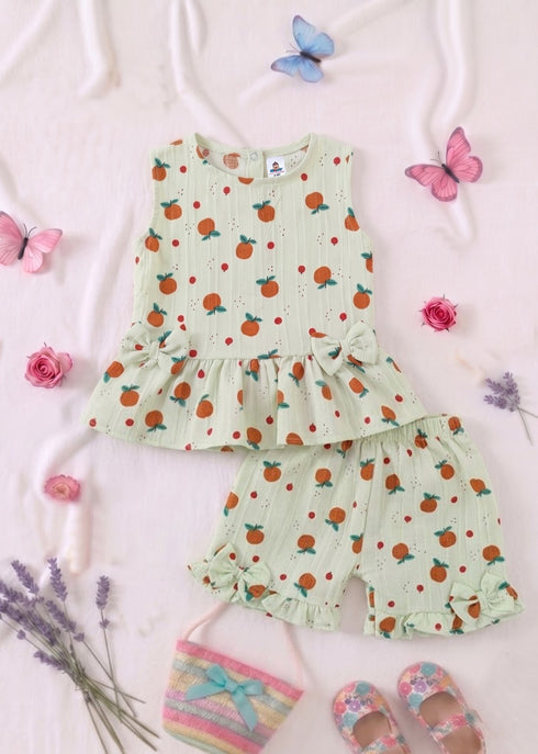 Pastel Fruit Bow Detail Frock Set