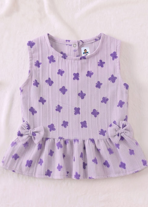 Lavender Bloom Bow Detail Frock Set
