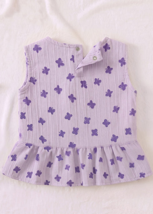 Lavender Bloom Bow Detail Frock Set