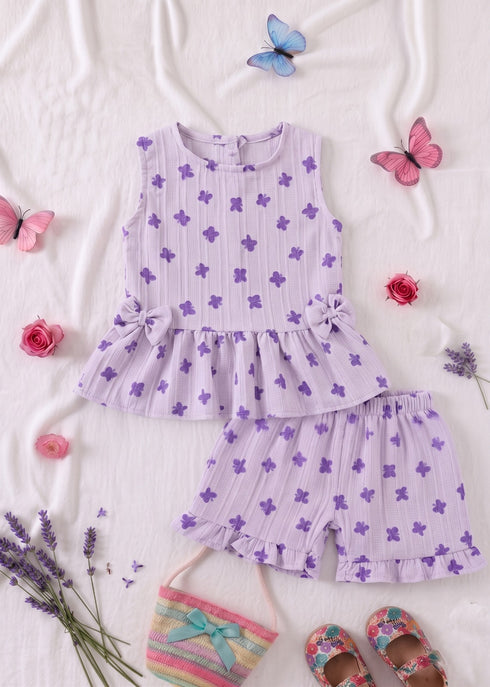 Lavender Bloom Bow Detail Frock Set