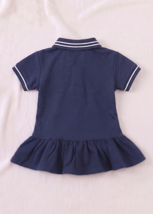 Navy Embroidered Polo Frock Set