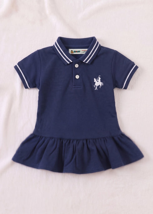 Navy Embroidered Polo Frock Set