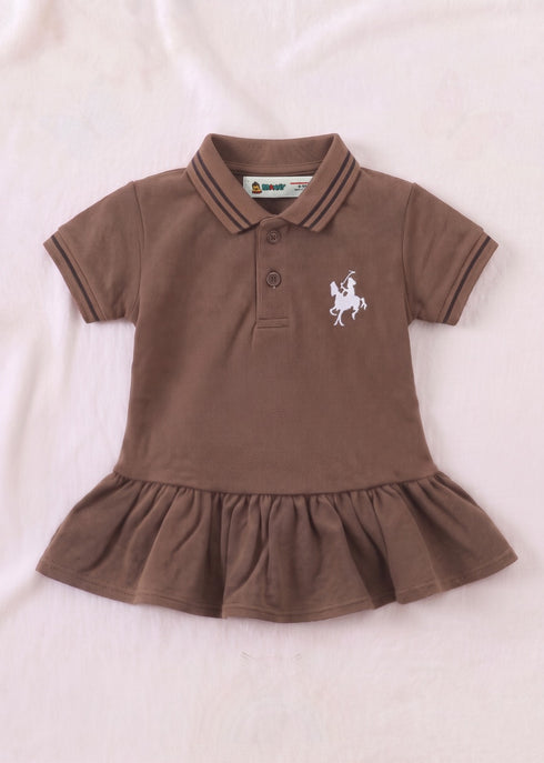 Brown Embroidered Polo Frock Set