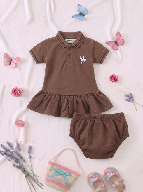 Brown Embroidered Polo Frock Set