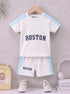 Boston Printed Panelled Interlock Short Set