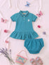 Turquoise Embroidered Polo Frock Set