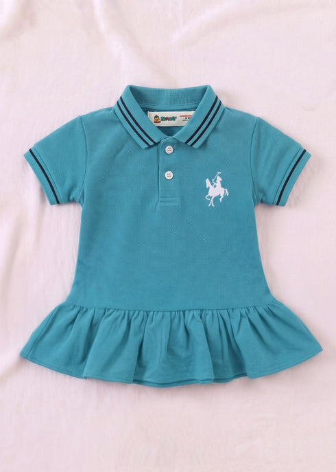Turquoise Embroidered Polo Frock Set