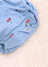 Sky Blue Checkered Cherries Printed Frilled Bodysuit