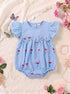 Sky Blue Checkered Cherries Printed Frilled Bodysuit