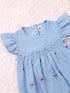 Sky Blue Checkered Cherries Printed Frilled Bodysuit