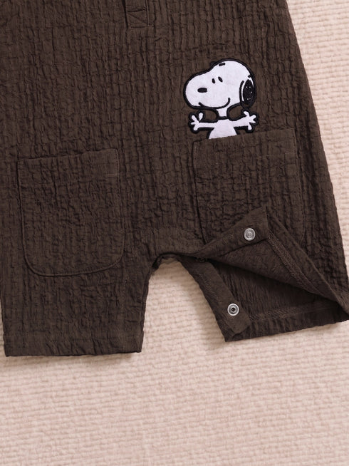Snoopy Embroidery Jacquard Polo Romper (Grey)
