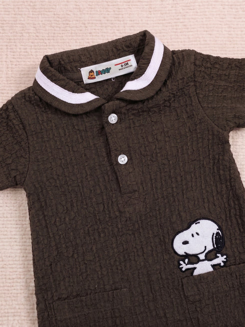 Snoopy Embroidery Jacquard Polo Romper (Grey)