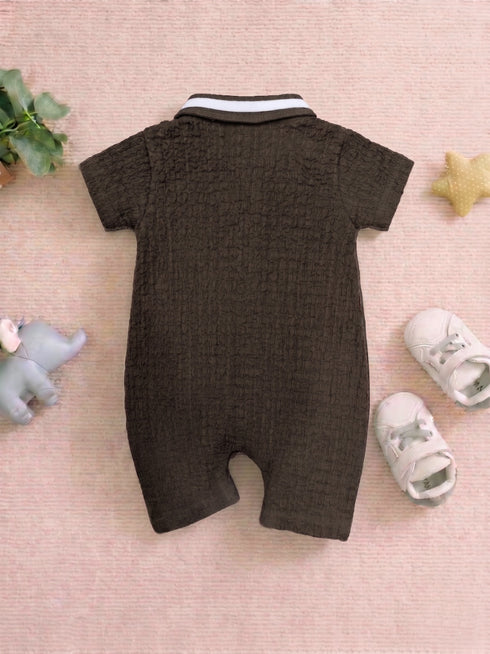 Snoopy Embroidery Jacquard Polo Romper (Grey)