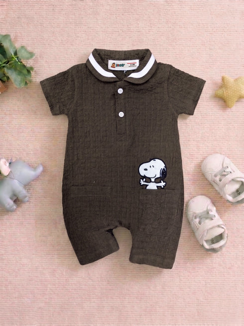 Snoopy Embroidery Jacquard Polo Romper (Grey)
