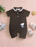 Snoopy Embroidery Jacquard Polo Romper (Grey)