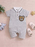 Striped Bear Embroidery Polo Romper